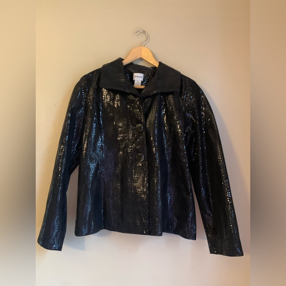 Chico’s alligator print leather blazer, jacket coat metallic mob wife
